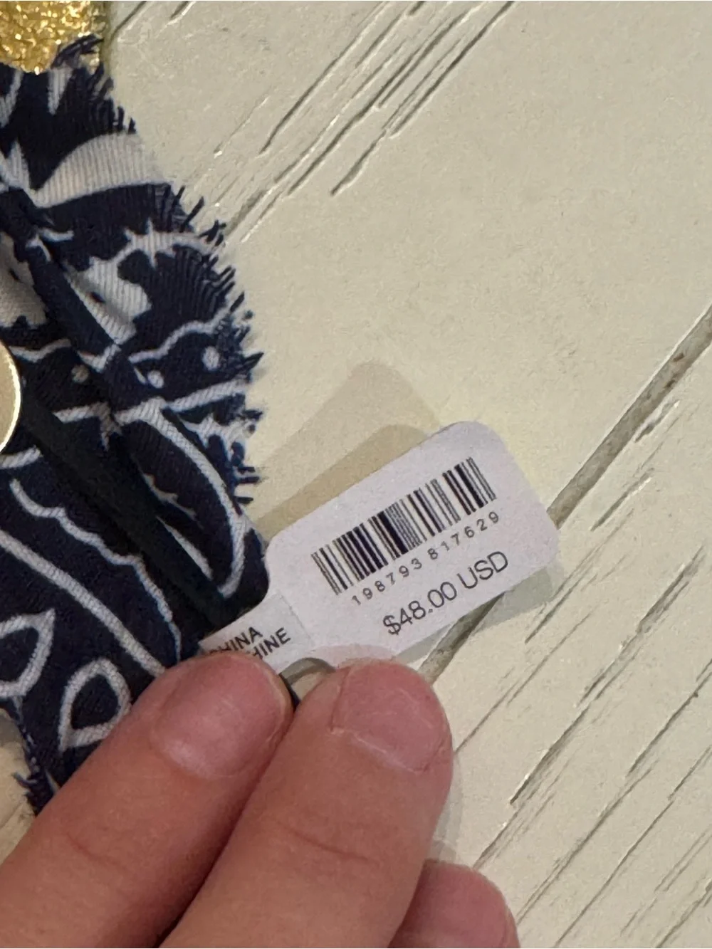 Free People NWT GOLD Earrings with Navy and White Bandana Tassels